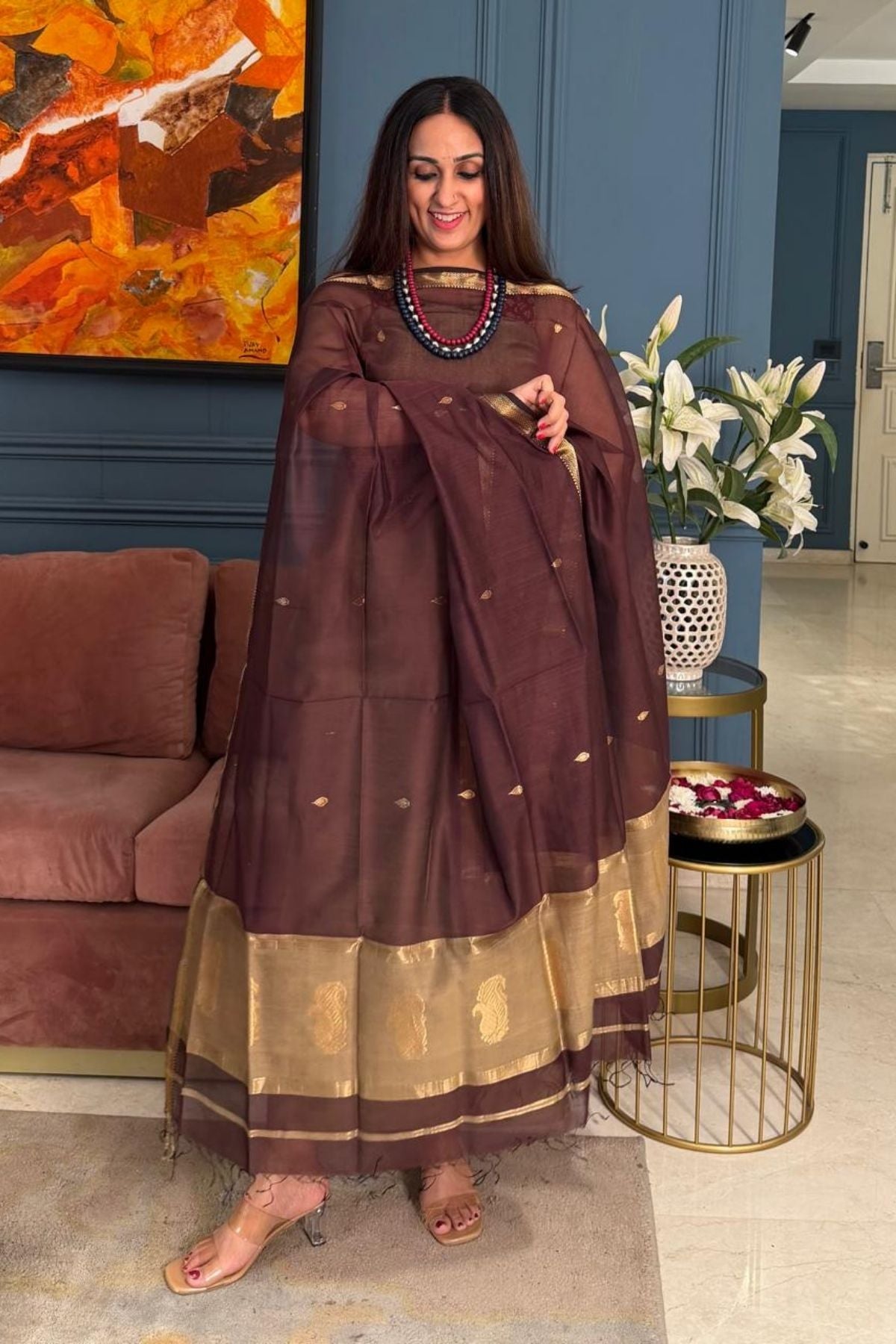 Maheshwari handloom silk by cotton kurta dupatta set